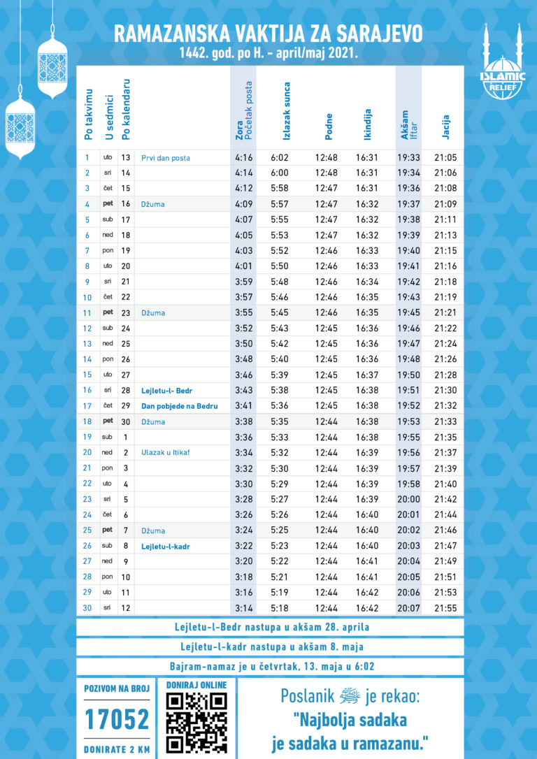 Ramazanska vaktija za 2021. godinu Islamic Relief Bosna i